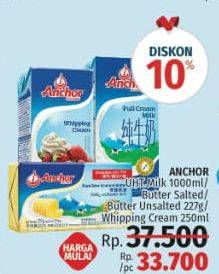 Promo Harga ANCHOR Milk 1000ml / Butter Salted / Unsalted 227gr / Whipping Cream 250ml  - LotteMart