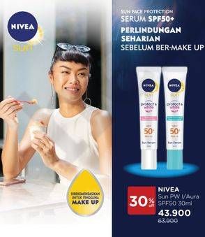 Promo Harga NIVEA Sun Face Serum Protect & White SPF 50+ Instant Aura 30 ml - Watsons
