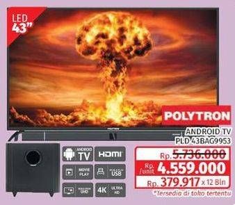 Promo Harga Polytron PLD 43BAG9953 | Smart Cinemax Soundbar LED TV 43"  - Lotte Grosir