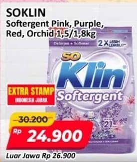 Promo Harga So Klin Softergent Rossy Pink, Purple Lavender, Cheerful Red, Velvet Orchid 1500 gr - Alfamart