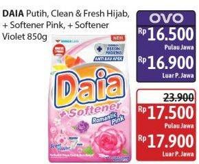 Promo Harga Daia Deterjen Bubuk Clean Fresh Hijab, Putih, + Softener Pink, + Softener Violet 850 gr - Alfamidi