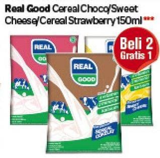 Promo Harga REAL GOOD Susu UHT Cereal Choco, Sweet Cheese, Cereal Strawberry 150 ml - Carrefour