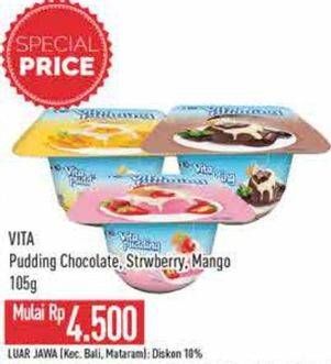 Promo Harga Vita Pudding Pudding Cokelat, Stroberi, Mangga 105 gr - Hypermart