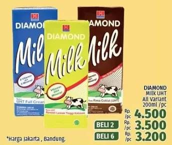 Promo Harga DIAMOND Milk UHT All Variants 200 ml - LotteMart