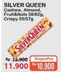 Promo Harga SILVER QUEEN Chocolate Cashew, Almonds, Fruit Nuts, Crispy 57 gr - Alfamart