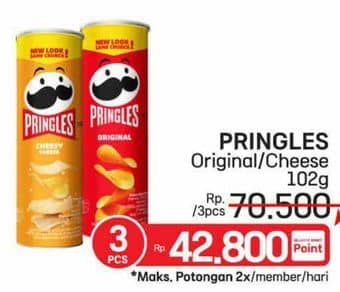Promo Harga Pringles Potato Crisps Original, Cheesy Cheese 107 gr - LotteMart