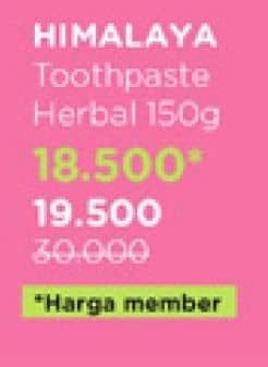 Himalaya Toothpaste 175 gr Diskon 38%, Harga Promo Rp18.500, Harga Normal Rp30.000, Promo reguler Rp 19.500