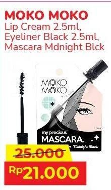 Promo Harga MOKO MOKO Lip Cream 2,5ml, Eyeliner Black 2,5ml, Mascara Midnight Black  - Alfamart