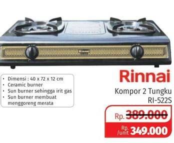 Promo Harga RINNAI RI 522S Gas Stove 2 Burners  - Lotte Grosir