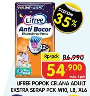 Promo Harga Lifree Popok Celana Ekstra Serap M10, L8, XL6 6 pcs - Superindo