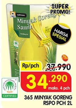 Promo Harga 365 Minyak Goreng Sawit RSPO 2000 ml - Superindo