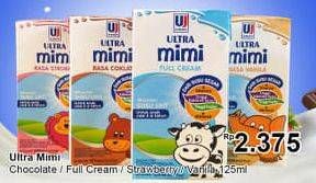 Promo Harga ULTRA MIMI Susu UHT Chocolate, Full Cream, Strawberry, Vanilla 125 ml - TIP TOP