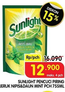 Promo Harga SUNLIGHT Pencuci Piring Anti Bau With Daun Mint, Jeruk Nipis 100 755 ml - Superindo