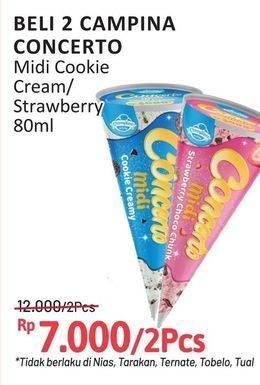 Promo Harga Campina Concerto Midi Cookie Creamy, Midi Strawberry Chunk 80 ml - Alfamidi