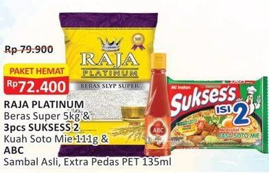 Promo Harga Paket Hemat (Raja Platinum Beras + 3pcs Suksess Kuah Soto + ABC Sambal)  - Alfamart