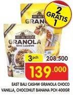 Promo Harga EAST BALI CASHEW Granola Chocolate Vanila, Coconut Banana per 3 pouch 400 gr - Superindo