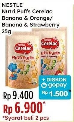 Promo Harga Nestle Cerelac Nutripuffs Banana Orange, Banana Strawberry 25 gr - Indomaret
