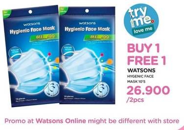 Promo Harga WATSONS Hygienic Face Mask per 2 bungkus 10 pcs - Watsons