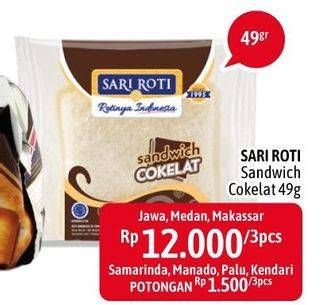Promo Harga SARI ROTI Sandwich Coklat 49 gr - Alfamidi