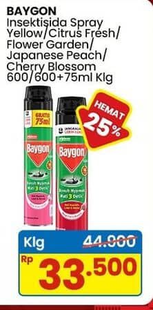 Promo Harga Baygon Insektisida Spray Citrus Fresh, Flower Garden, Japanese Peach, Cherry Blossom, Zen Garden 600 ml - Indomaret