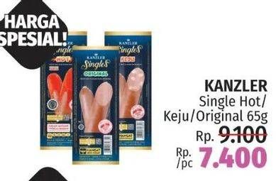 Promo Harga Kanzler Sosis Single Hot, Keju, Original 65 gr - LotteMart