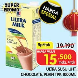 Promo Harga Ultra Milk Susu UHT Coklat, Full Cream 1000 ml - Superindo