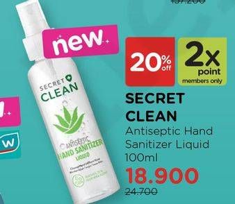 Promo Harga SECRET CLEAN Hand Sanitizer 100 ml - Watsons