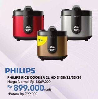 Promo Harga Philips HD3138 Rice Cooker 2L 2000 ml - Carrefour