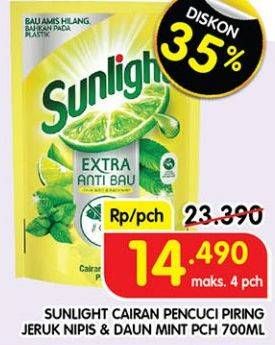 Promo Harga Sunlight Pencuci Piring Anti Bau With Daun Mint 700 ml - Superindo
