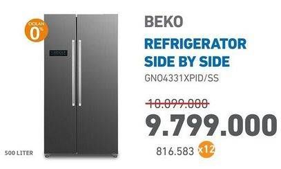 Promo Harga BEKO GNO4331XPID/SS Refrigerator Side by Side 500L   - Electronic City