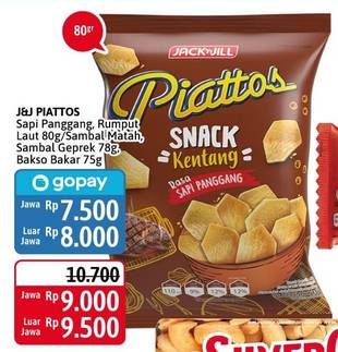 Promo Harga PIATTOS Snack Kentang Sapi Panggang, Seaweed, Sambal Matah, Sambal Geprek, Bakso Bakar 75 gr - Alfamidi