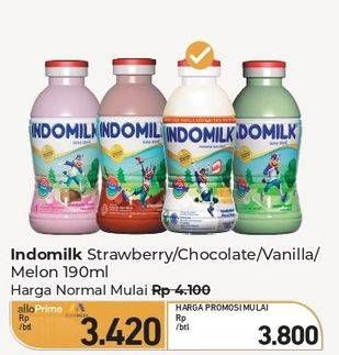 Promo Harga Indomilk Susu Cair Botol Stroberi, Cokelat, Vanila, Melon 190 ml - Carrefour