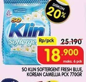Promo Harga SO KLIN Softergent Blue Cloud Fresh Breeze, Korean Camellia 770 gr - Superindo