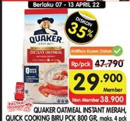 Promo Harga QUAKER Oatmeal Instant, Quick Cooking 800 gr - Superindo