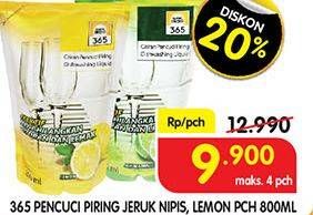 Promo Harga 365 Pencuci Piring Jeruk Nipis, Lemon 800 ml - Superindo