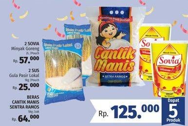 Promo Harga Paket 125rb (2 Sovia Minyak Goreng + 2 SUS Gula Putih + Beras Cantik Manis)  - LotteMart