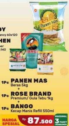 PANEN MAS Beras + ROSE BRAND Premium/ Gula Tebu 1 kg + BANGO Kecap Manis 550 mL