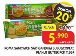 Promo Harga ROMA Sari Gandum Susu + Cokelat, Peanut Butter 115 gr - Superindo