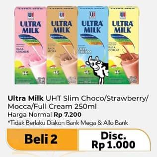 Promo Harga Ultra Milk Susu UHT Coklat, Stroberi, Moka, Full Cream 250 ml - Carrefour
