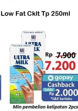 Promo Harga Ultra Milk Susu UHT Low Fat Coklat 250 ml - Alfamart