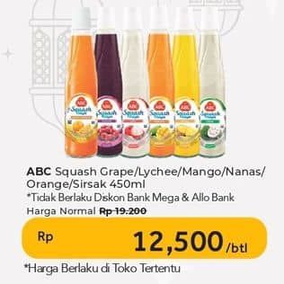 Promo Harga ABC Syrup Squash Delight Anggur, Leci, Mangga, Nanas, Jeruk Florida, Sirsak 460 ml - Carrefour
