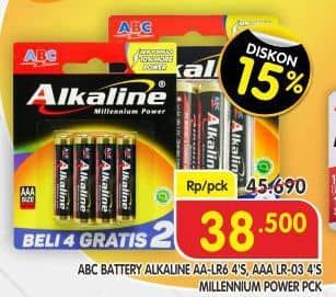 Promo Harga ABC Battery Alkaline LR6/AA, LR03/AAA 4 pcs - Superindo