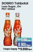 Promo Harga SOSRO Teh Botol Less Sugar, Original per 2 botol 450 ml - Alfamart
