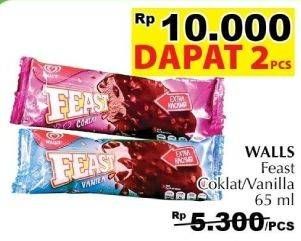 Promo Harga WALLS Feast Chocolate, Vanilla per 2 pcs 65 ml - Giant