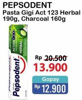 Promo Harga PEPSODENT Pasta Gigi Action 123 Herbal, Charcoal 160 gr - Alfamart