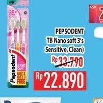 Promo Harga Pepsodent Sikat Gigi Nano Soft Sensitive, Soft Clean 3 pcs - Hypermart