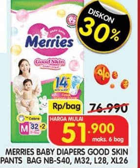 Promo Harga Merries Pants Good Skin XL26, M34, S40, L30 26 pcs - Superindo