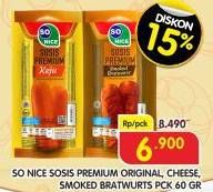 Promo Harga So Nice Sosis Siap Makan Premium Original, Keju, Smoked Bratwurst 60 gr - Superindo