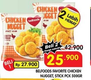 Promo Harga Belfoods Nugget Chicken Nugget, Chicken Nugget Stick 500 gr - Superindo