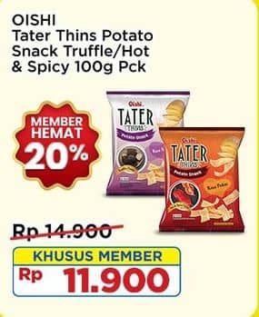 Promo Harga Oishi Tater Thins Hot Spicy, Truffle 100 gr - Indomaret